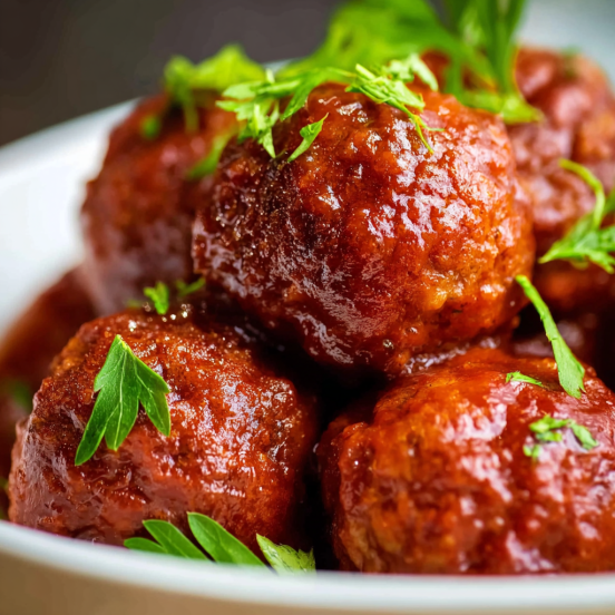 A bowl of meatballs with green onions on top.