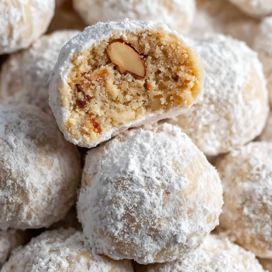 Snowball cookies with almonds.