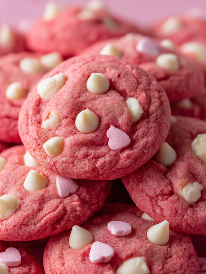 A pile of red and white cookies.
