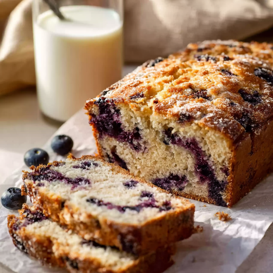 A slice of blueberry coconut muffin cake.
