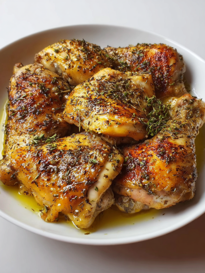 A plate of chicken with herbs and spices.
