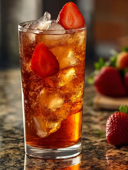 A glass of Strawberry Dirty Sprite Drink.