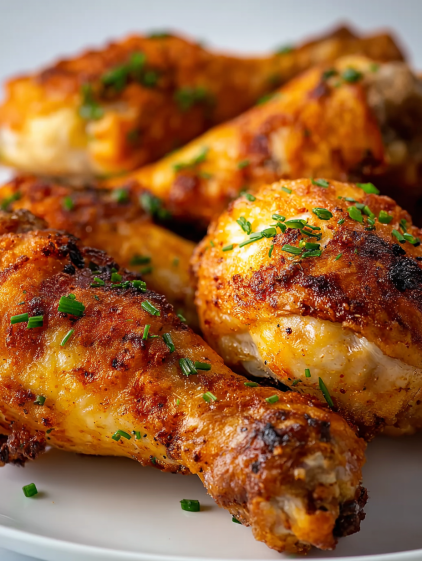 A plate of chicken wings with green herbs on top.