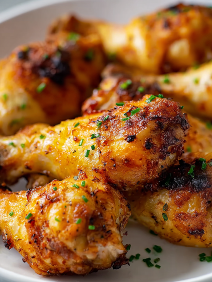 A plate of chicken wings with herbs on them.