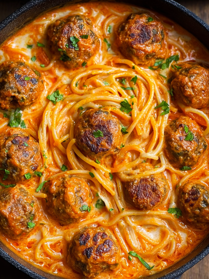 A bowl of spaghetti with meatballs and sauce.