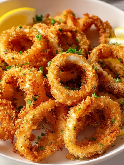 A plate of fried onion rings.