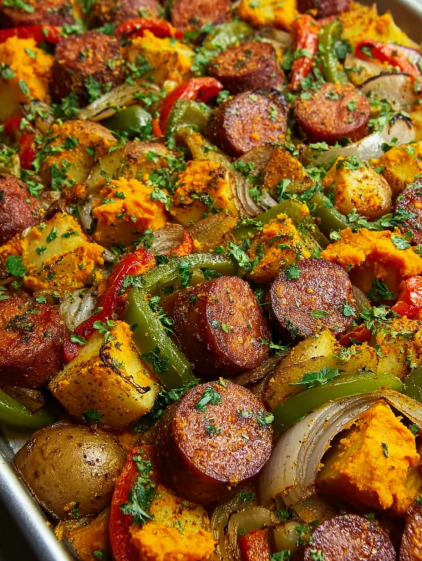 A delicious Kielbasa Sheet Pan Dinner.