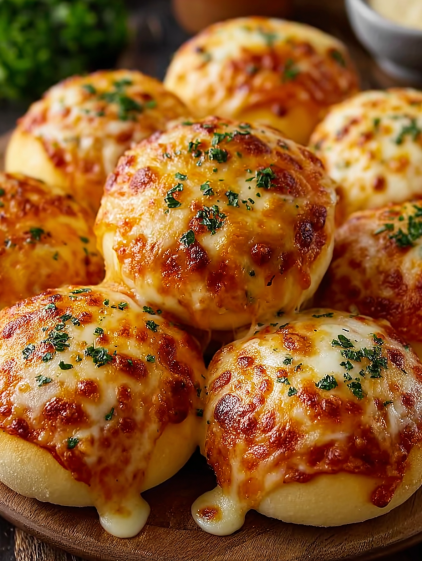 A pile of cheese stuffed bread.