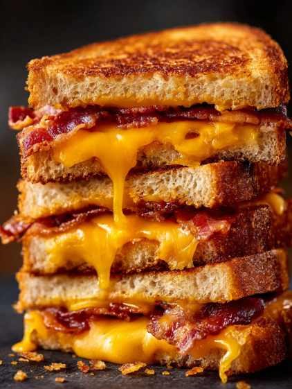 A stack of grilled cheese sandwiches.