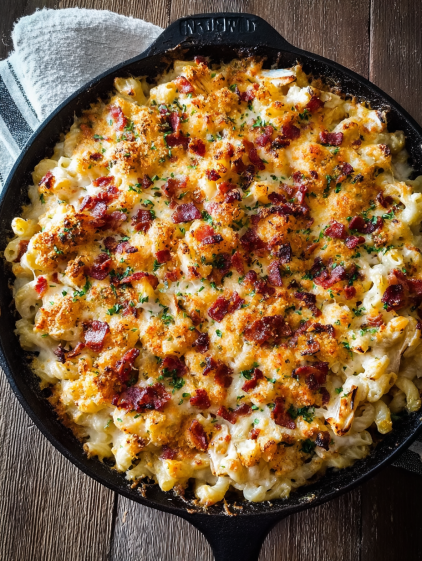 A close up of a delicious macaroni and cheese dish.