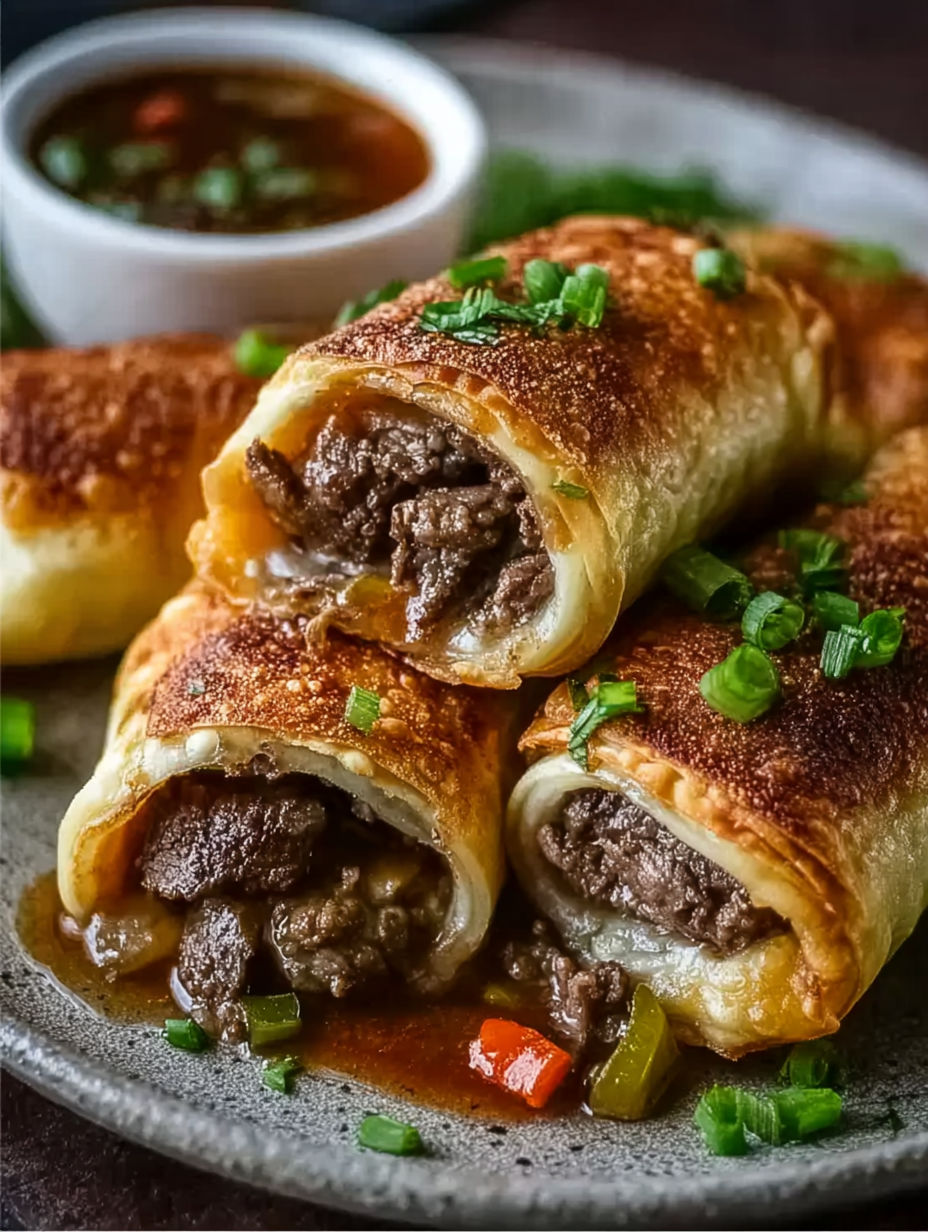 A plate of Keto Philly Cheesesteak Roll Ups.