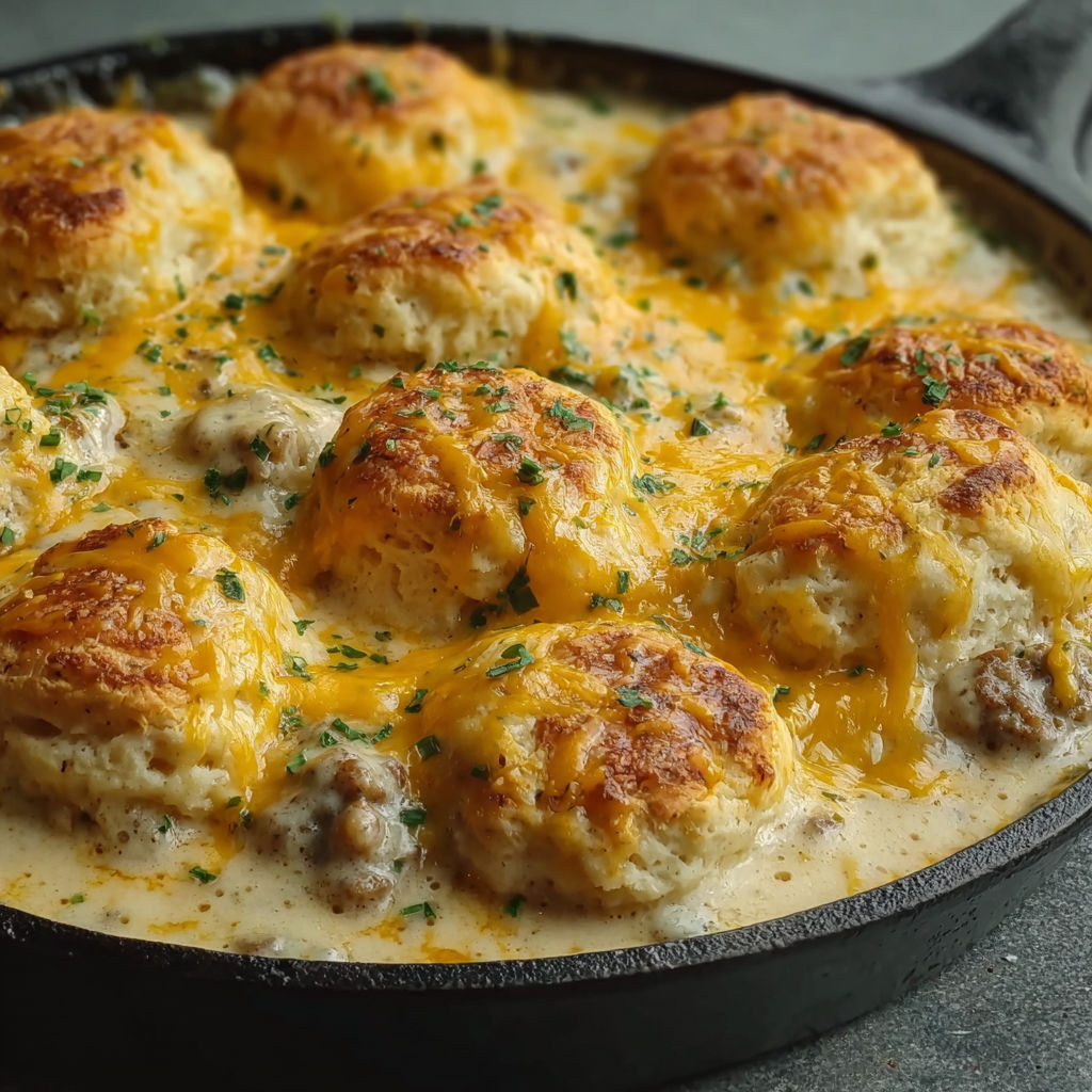 A pan of biscuits and gravy.