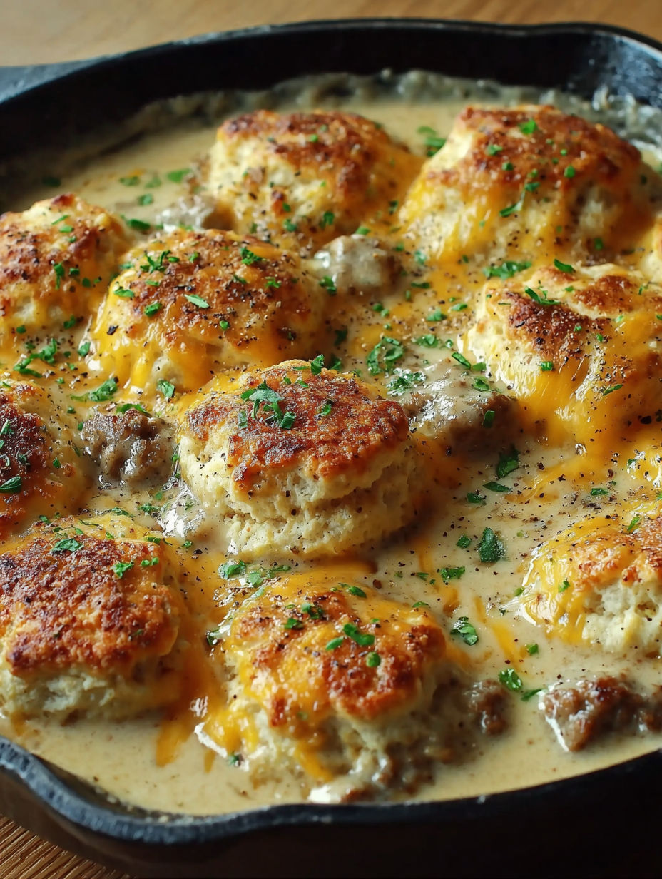 A pan of food with a green garnish.