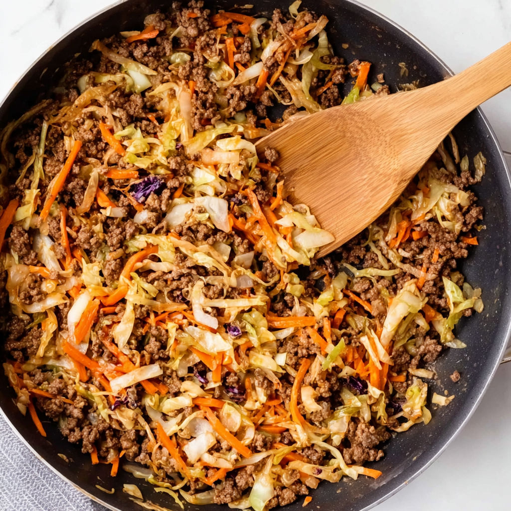 A beef egg roll in a bowl.