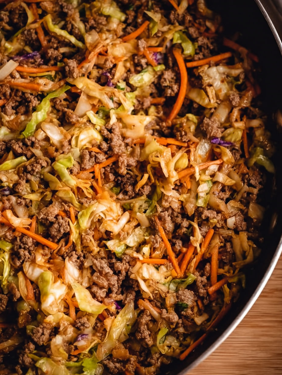 A beef egg roll in a bowl.