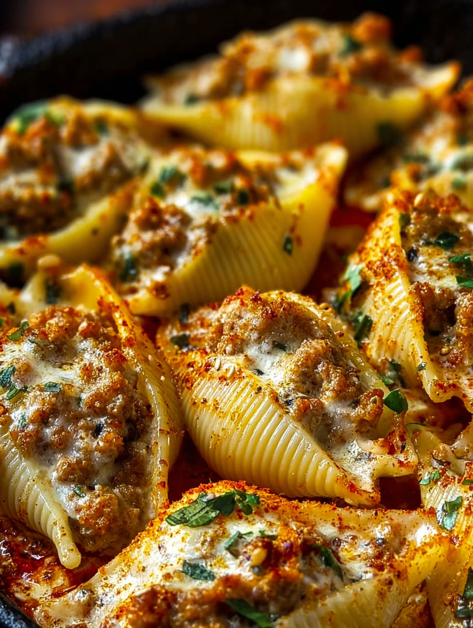 A plate of pasta with meat and cheese.