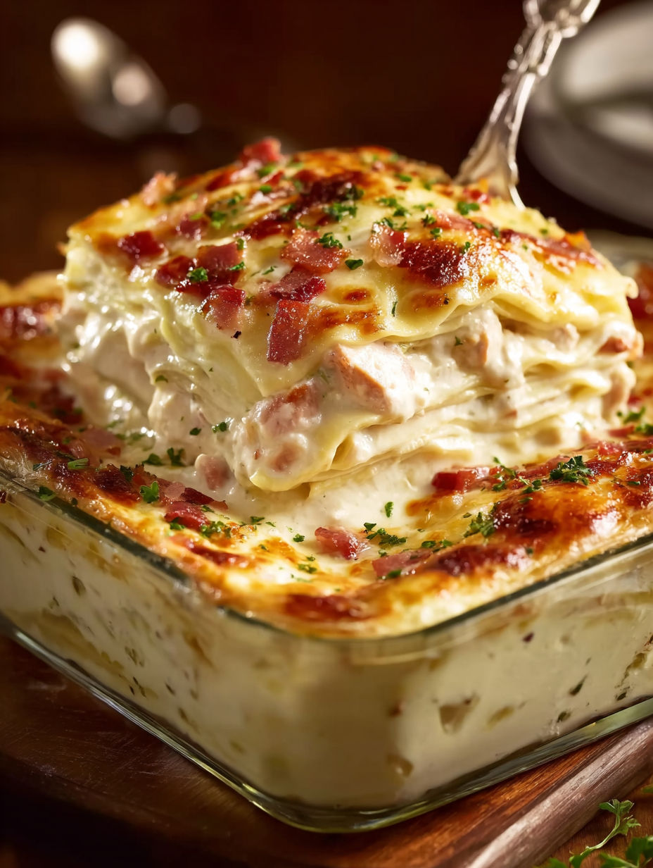 A creamy white chicken lasagna.