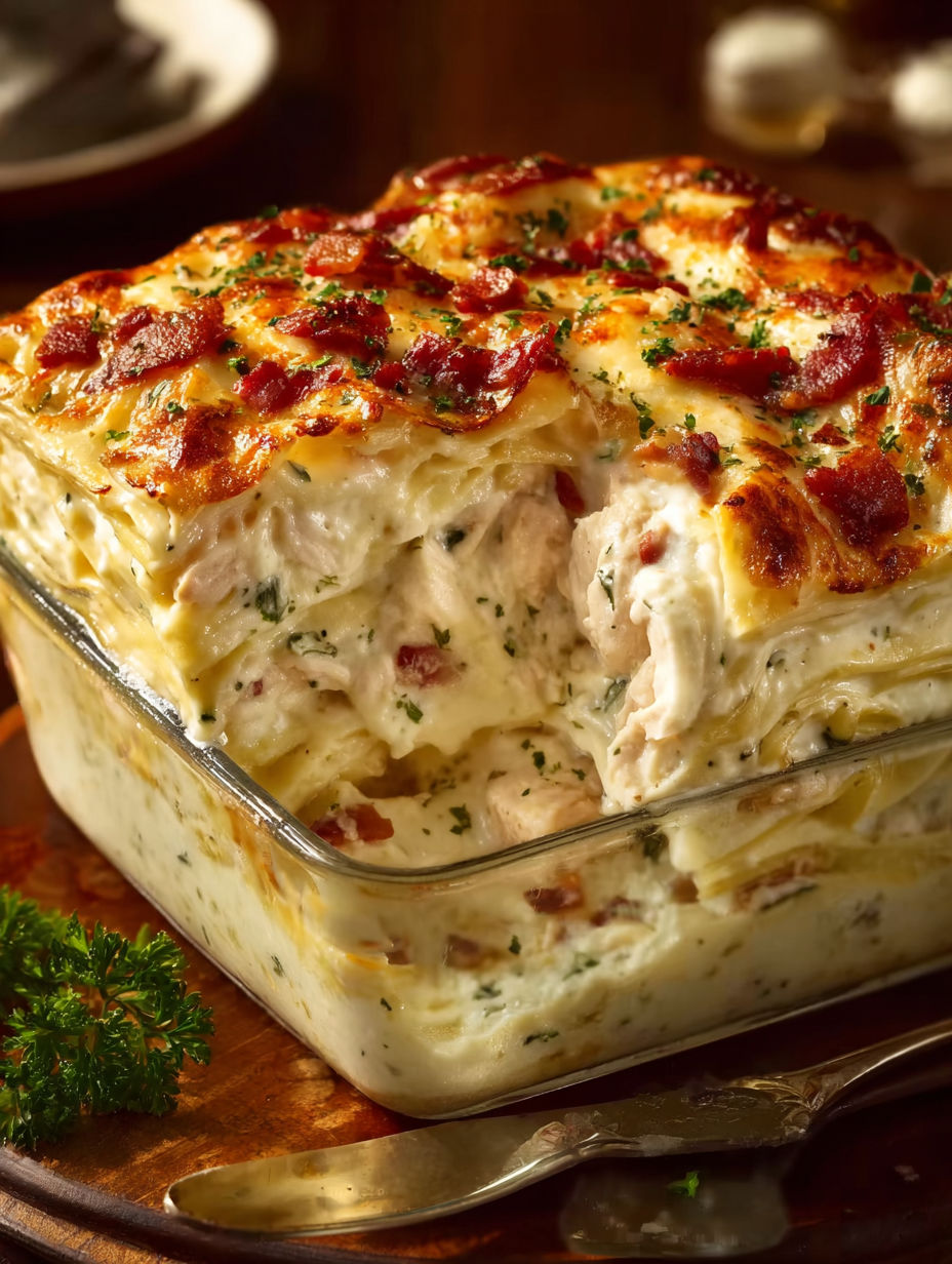 A creamy white chicken lasagna.