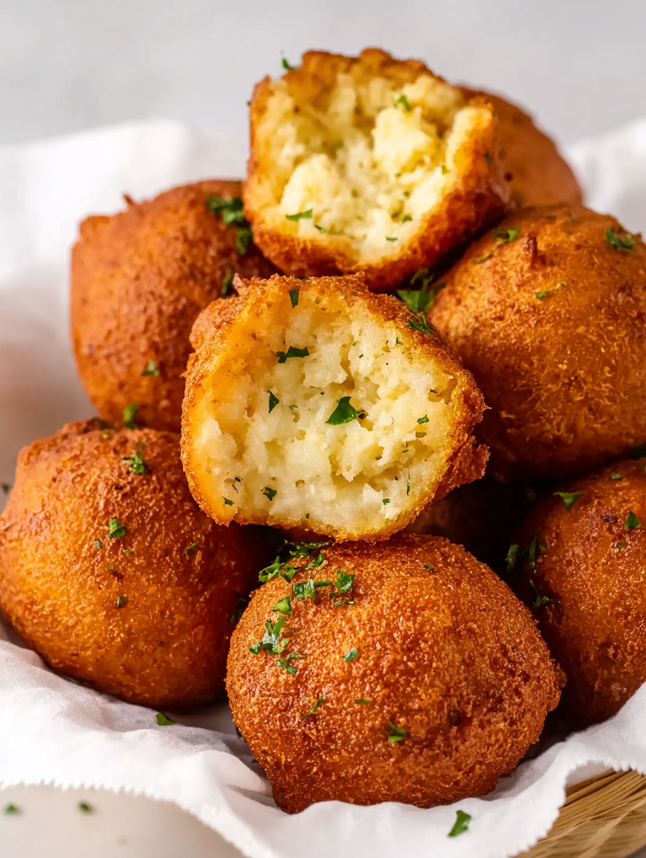 A plate of homemade crispy hush puppies.