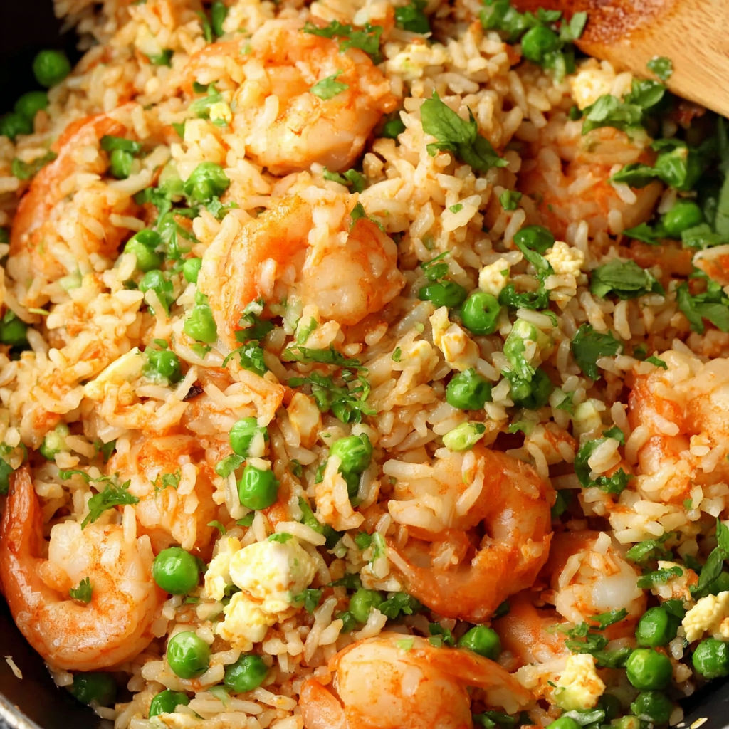 A bowl of shrimp fried rice.