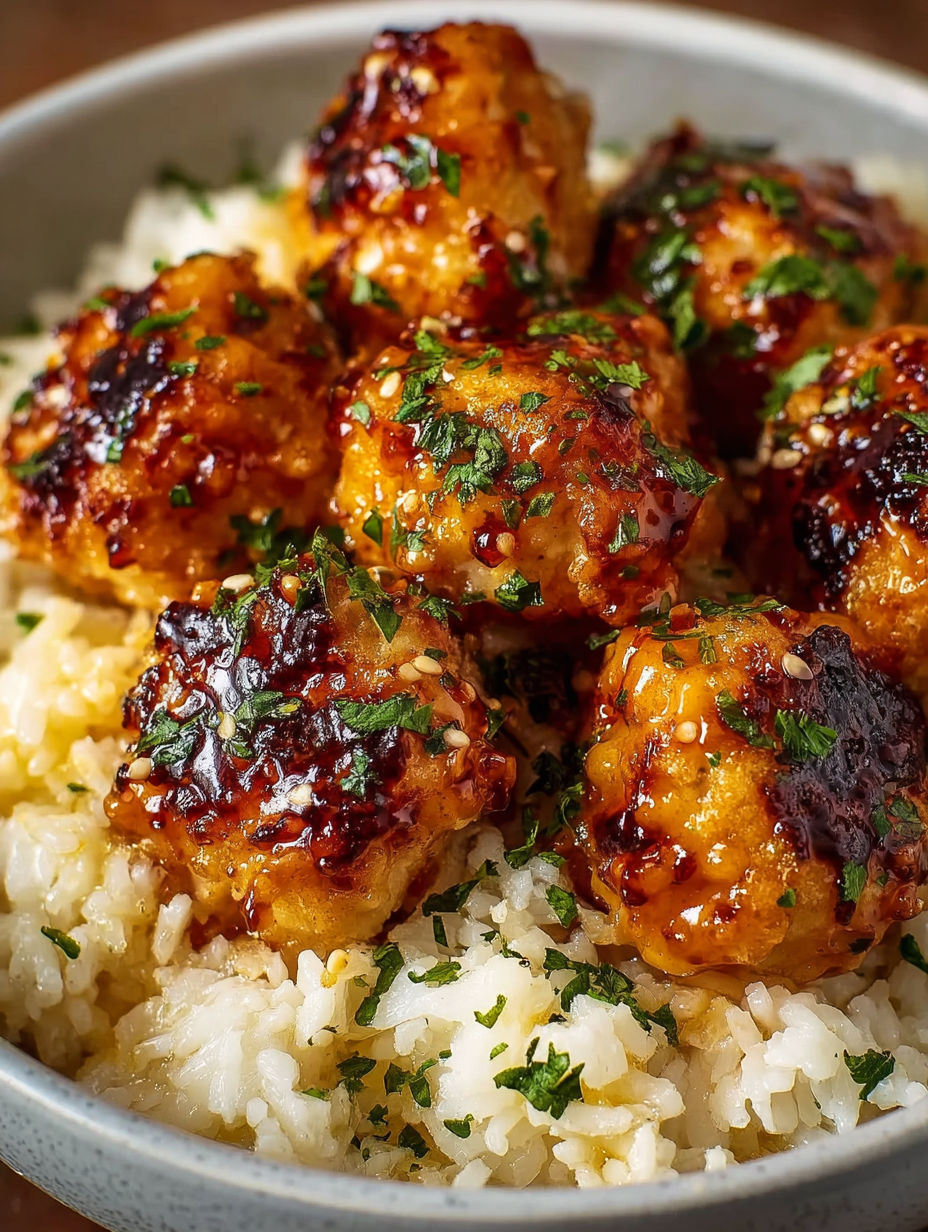 A plate of honey garlic chicken bites.