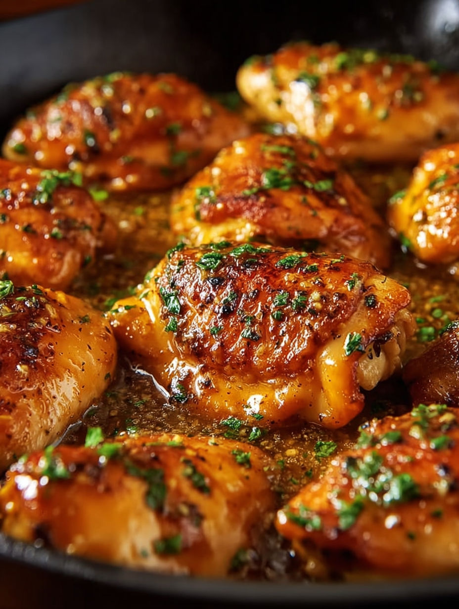 A close up of some chicken wings with herbs and sauce.