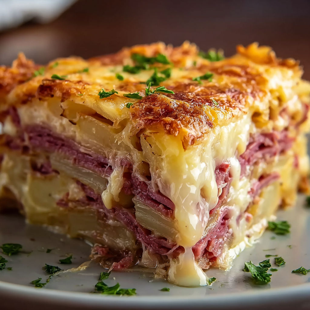 A layered Reuben Casserole Bake.