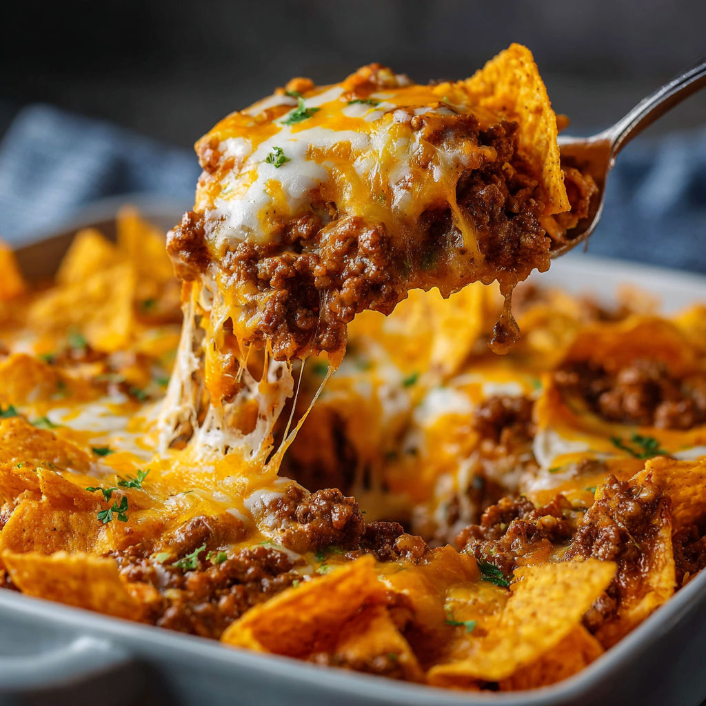 A fork is being used to eat a delicious casserole.