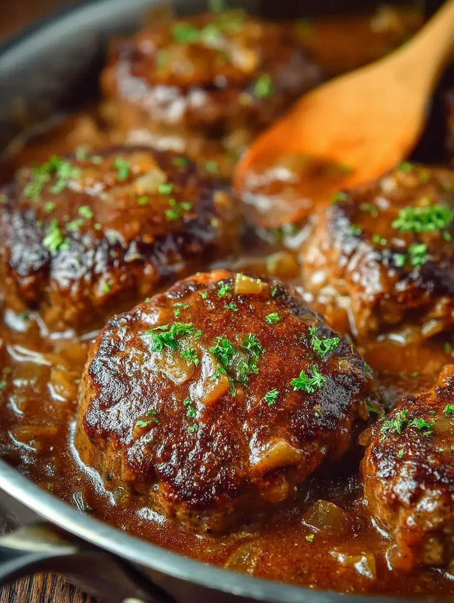 A pan of Salisbury steak.