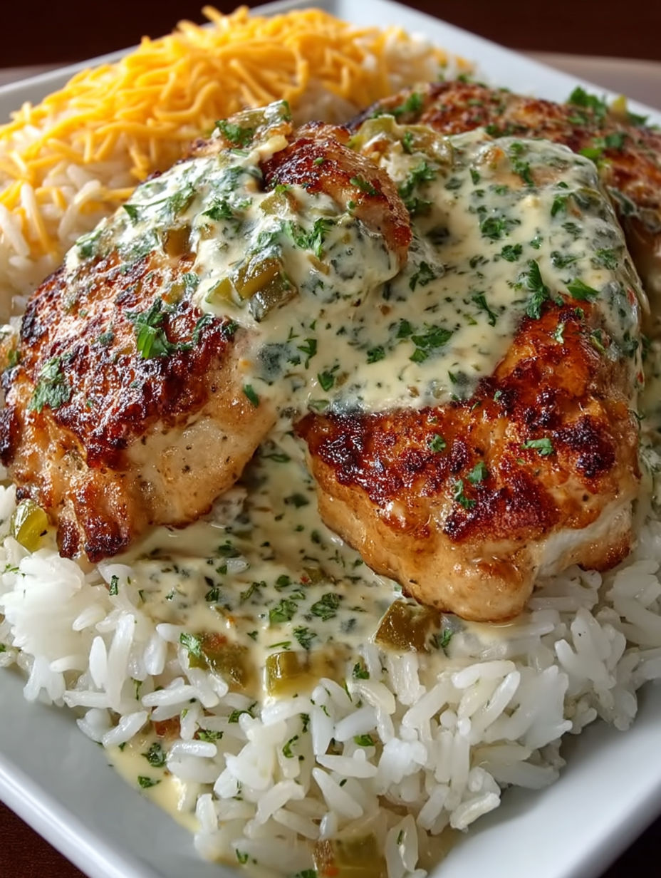 A plate of rice with chicken on top.