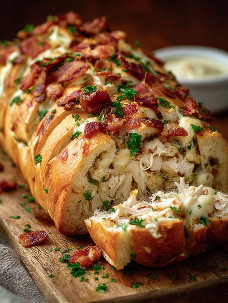 A delicious looking chicken bacon ranch bread.