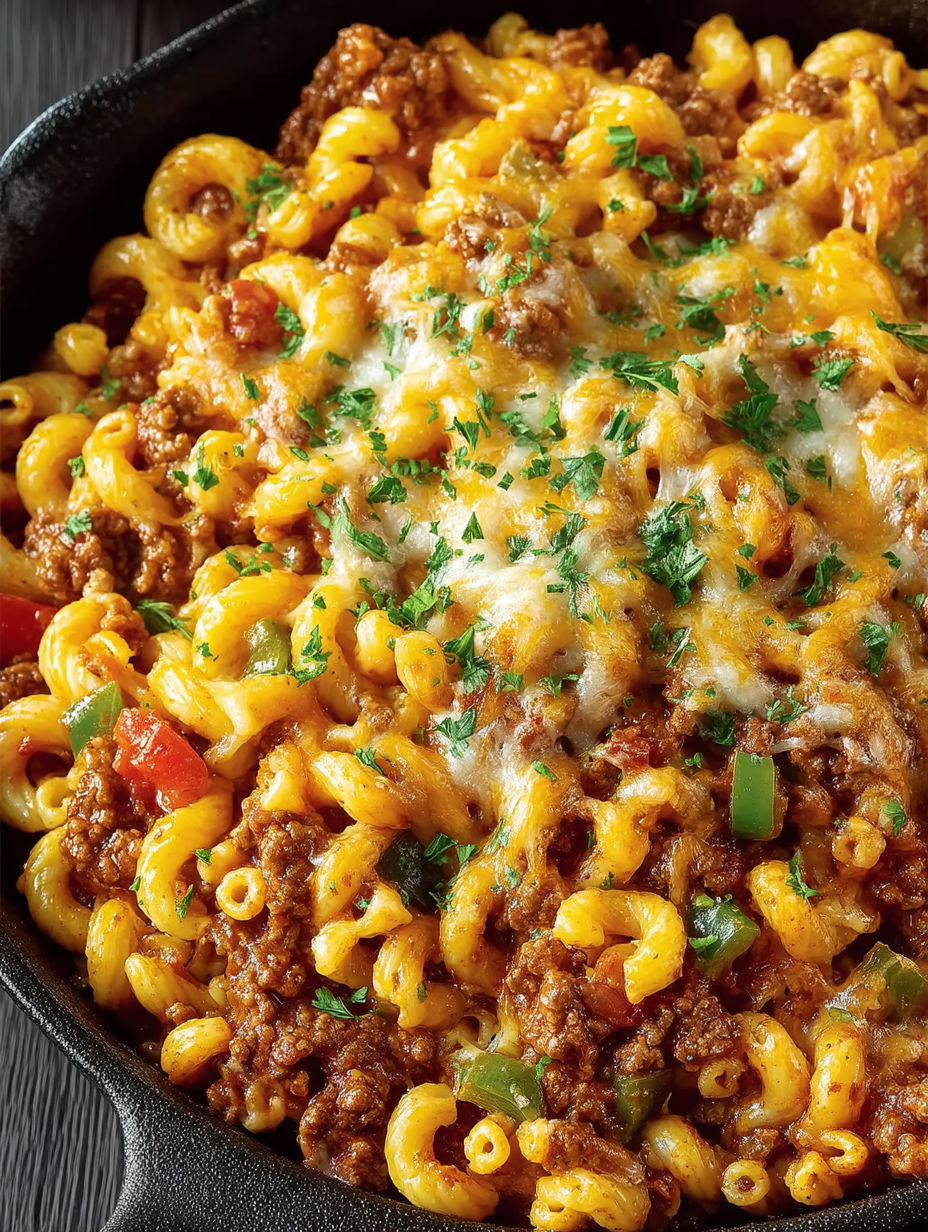 A bowl of chili mac and cheese.
