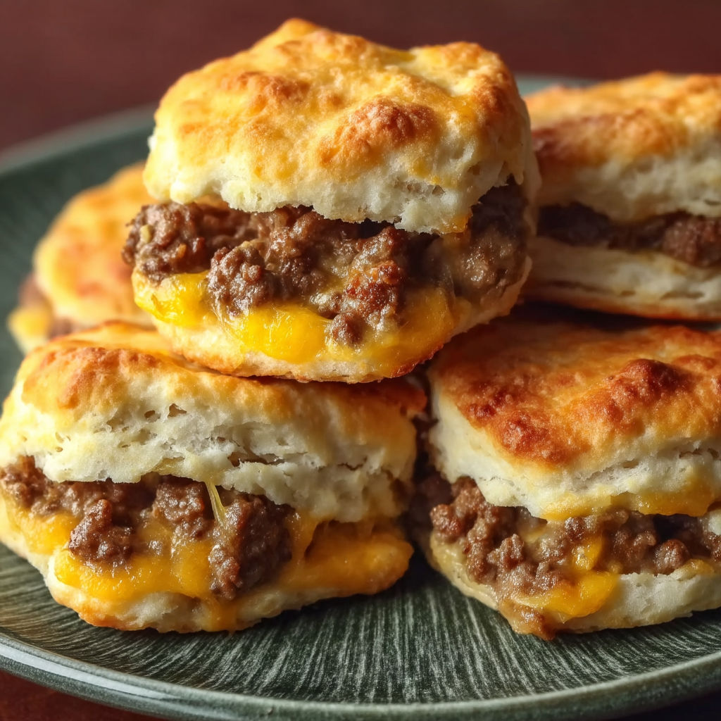 A plate of chopped cheeseburger biscuits bake.