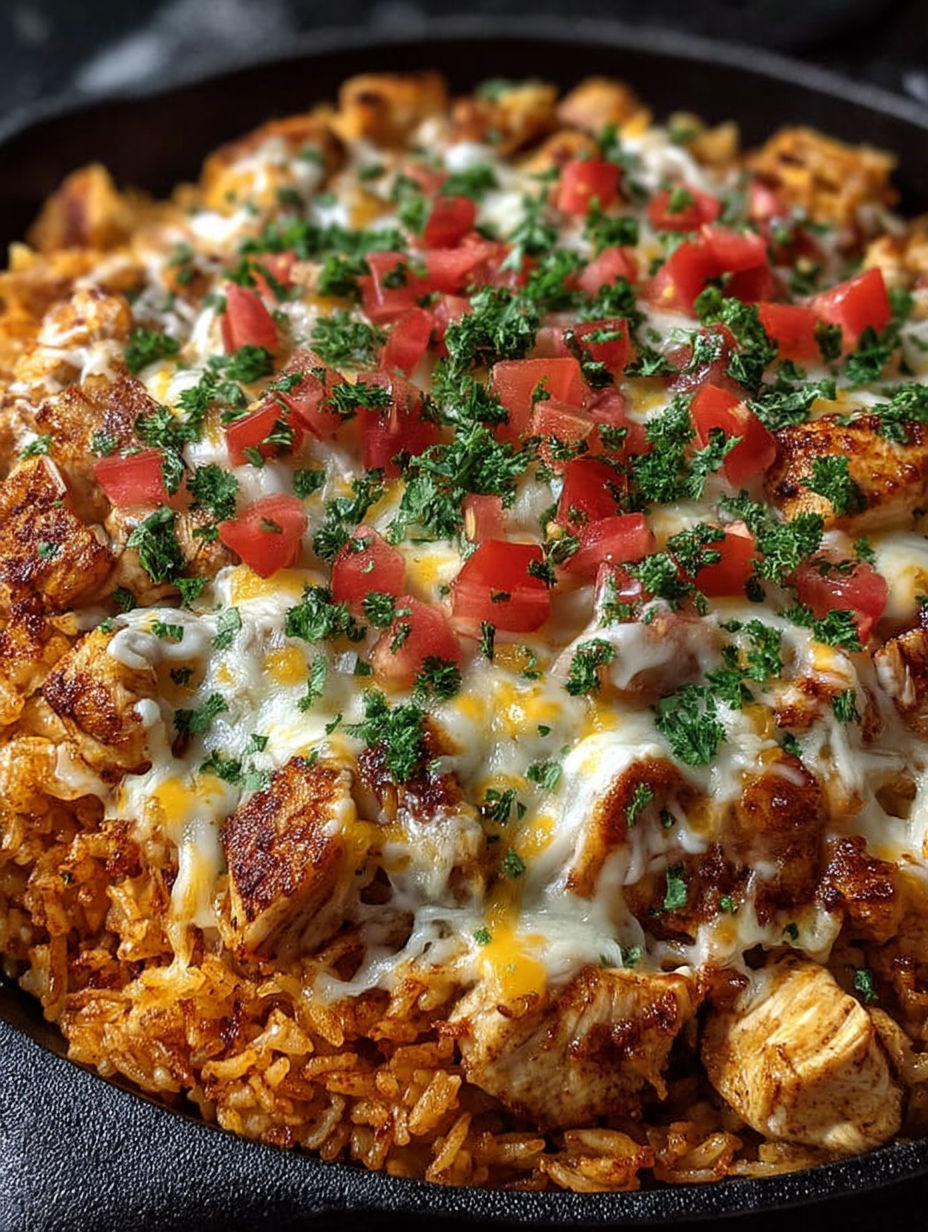 A delicious cheesy chicken taco rice dish.