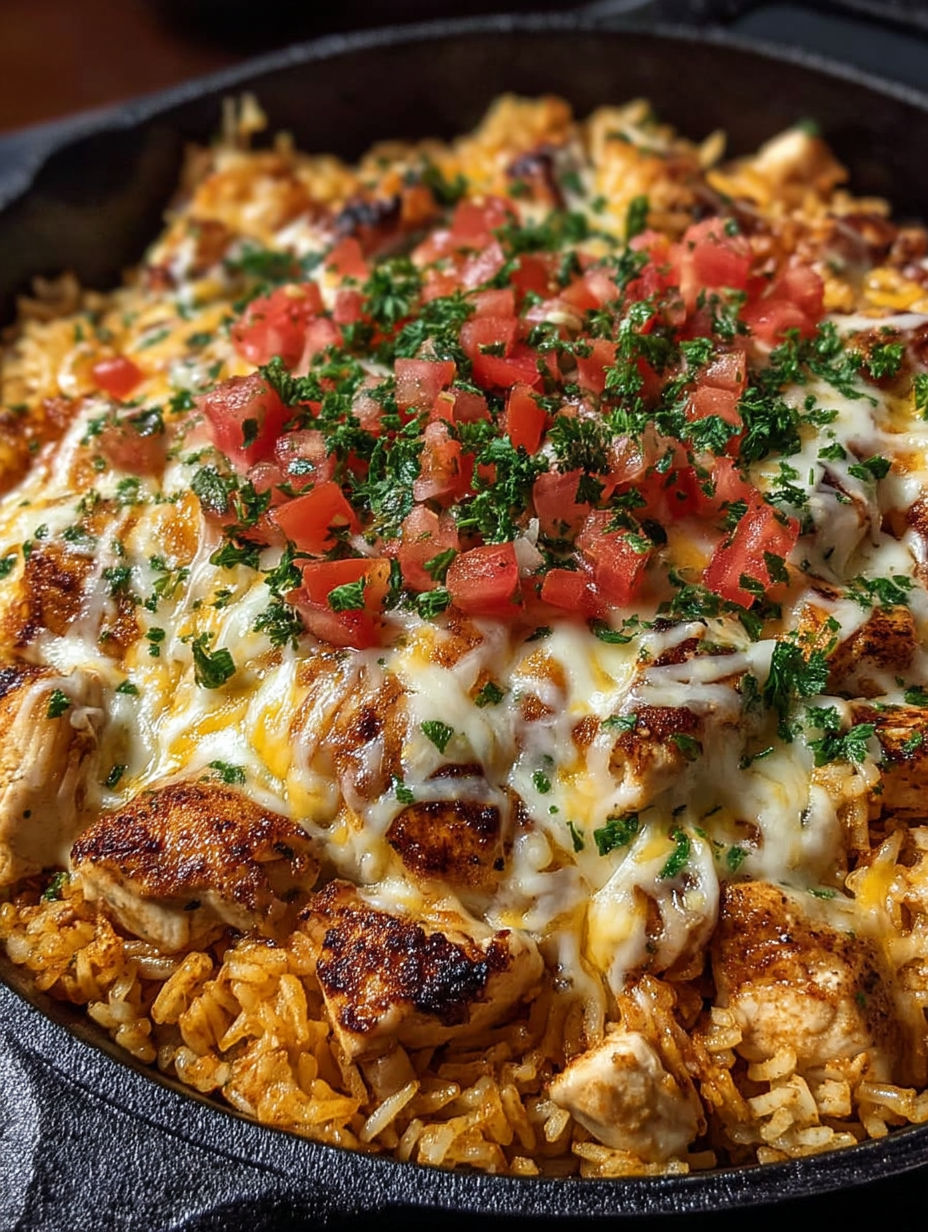 A delicious cheesy chicken taco rice dish.
