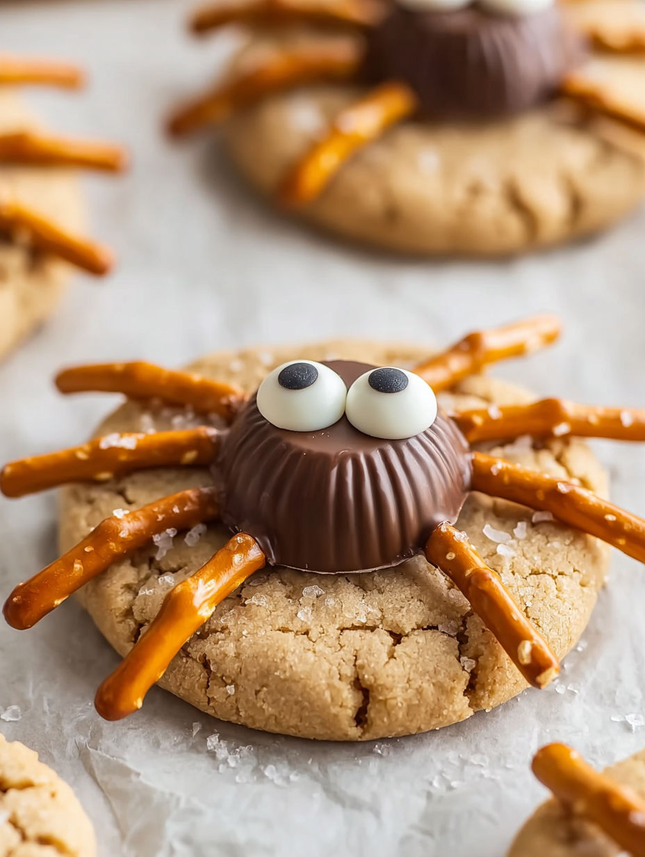A spooky spider cookie with a chocolate center.