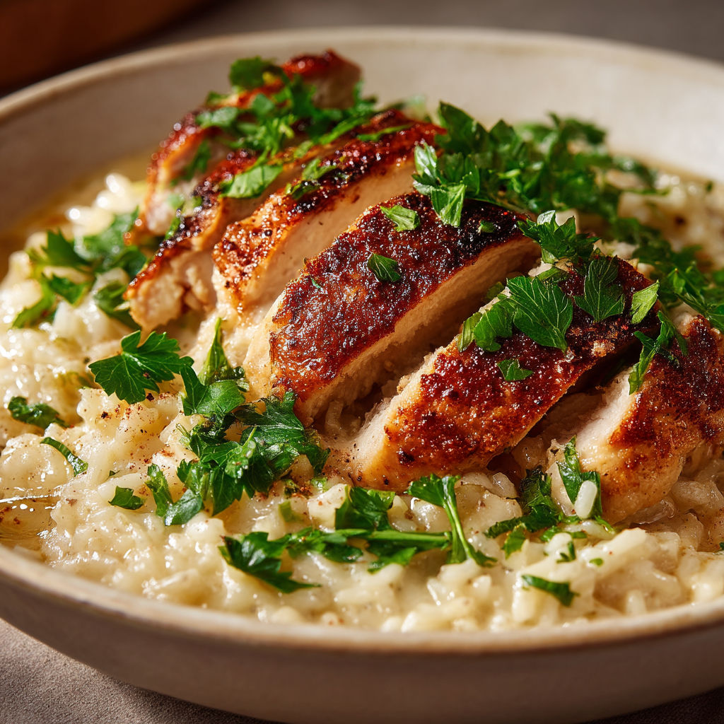 A bowl of rice with chicken on top.