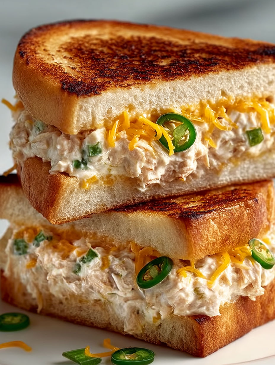 A stack of Jalapeño Cheddar Tuna Melts.