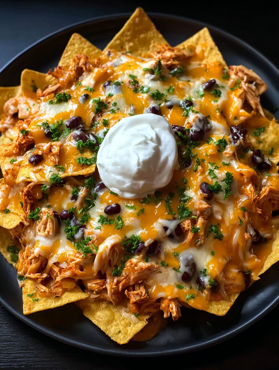 A plate of nachos with white cheese and green onions.