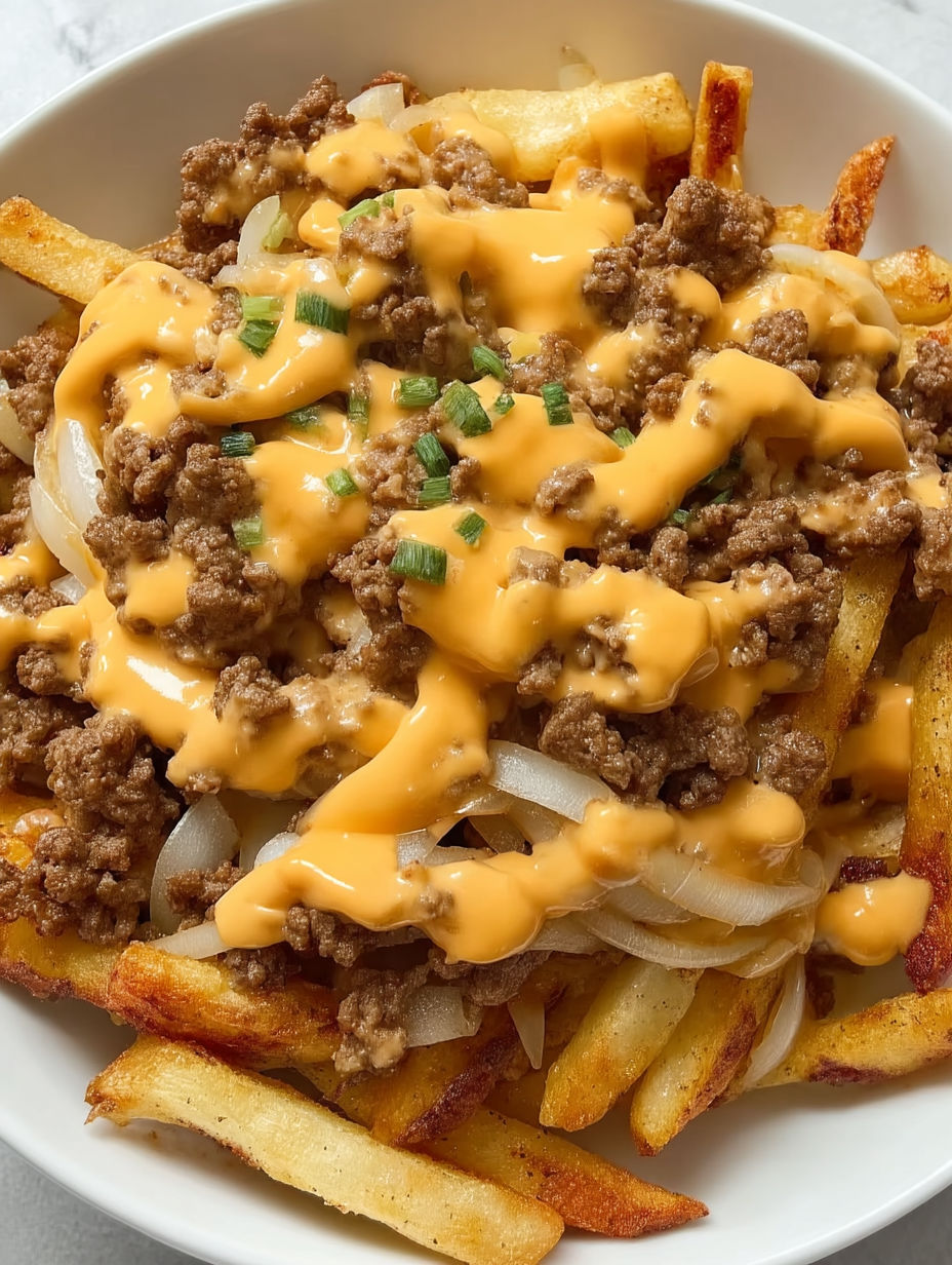 A plate of food with cheese and onions.
