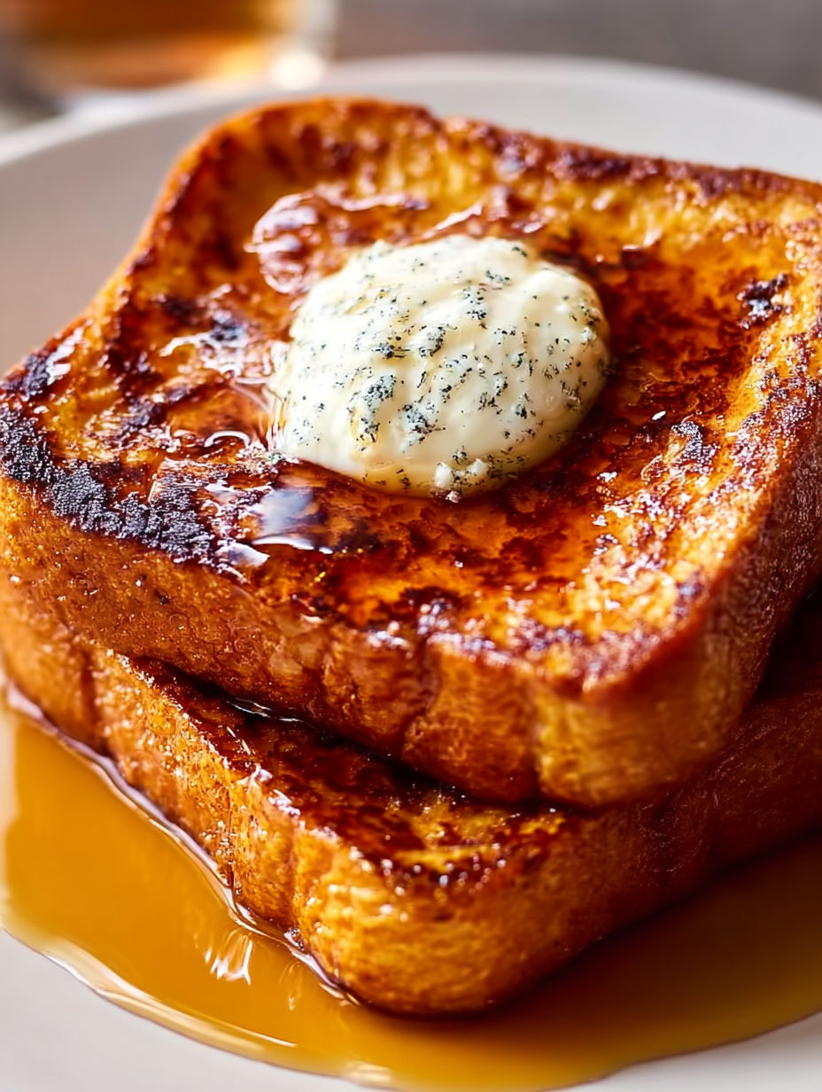 French toast with butter and powdered sugar.