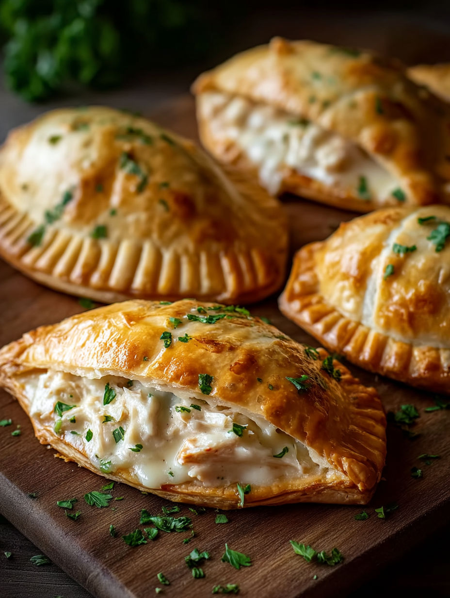 Chicken Alfredo Air Fryer Calzones.