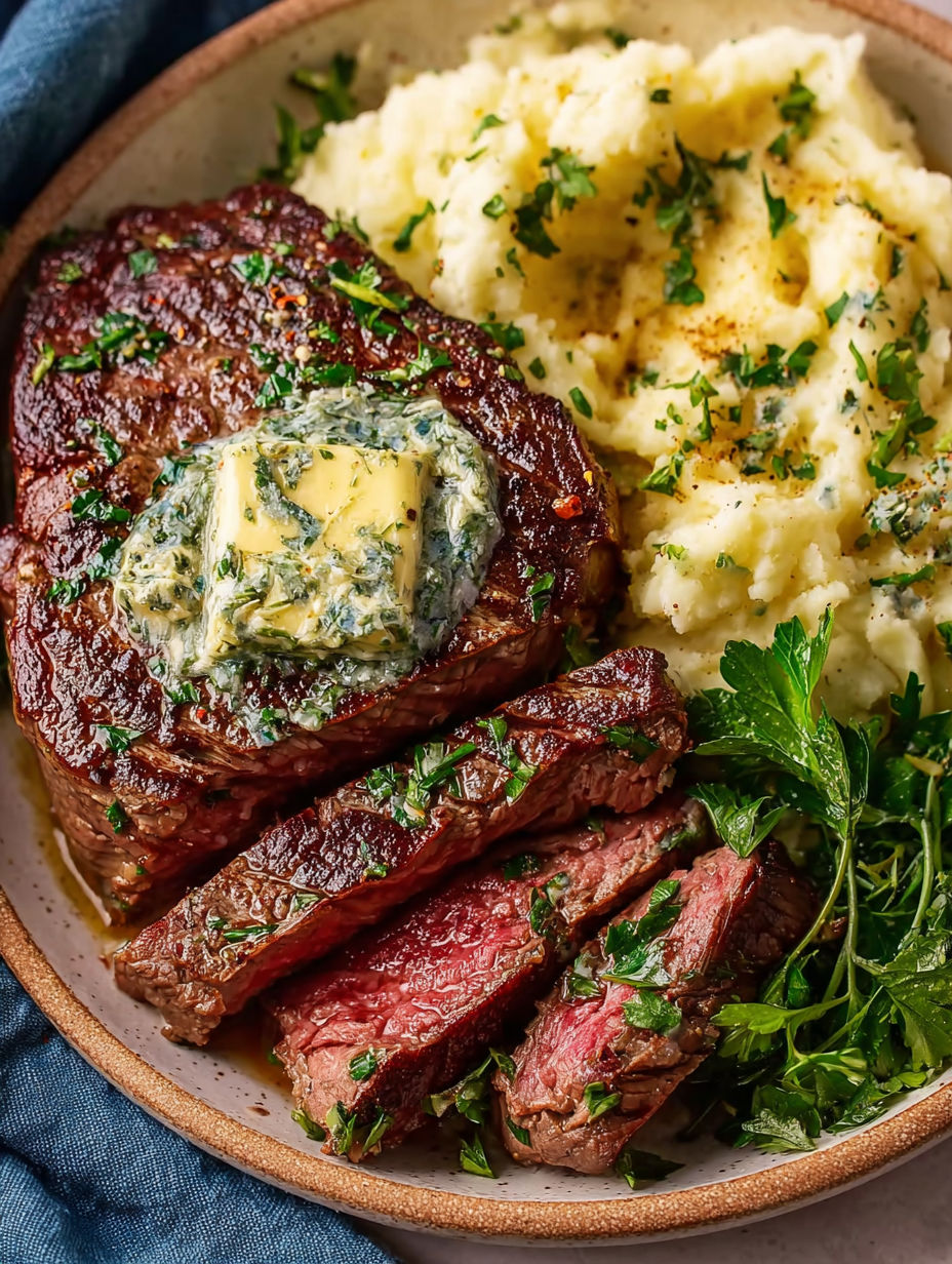 A close up of a piece of steak with butter on it.