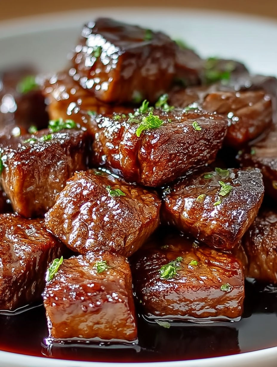 Slow cooked beef dinner with a green garnish.