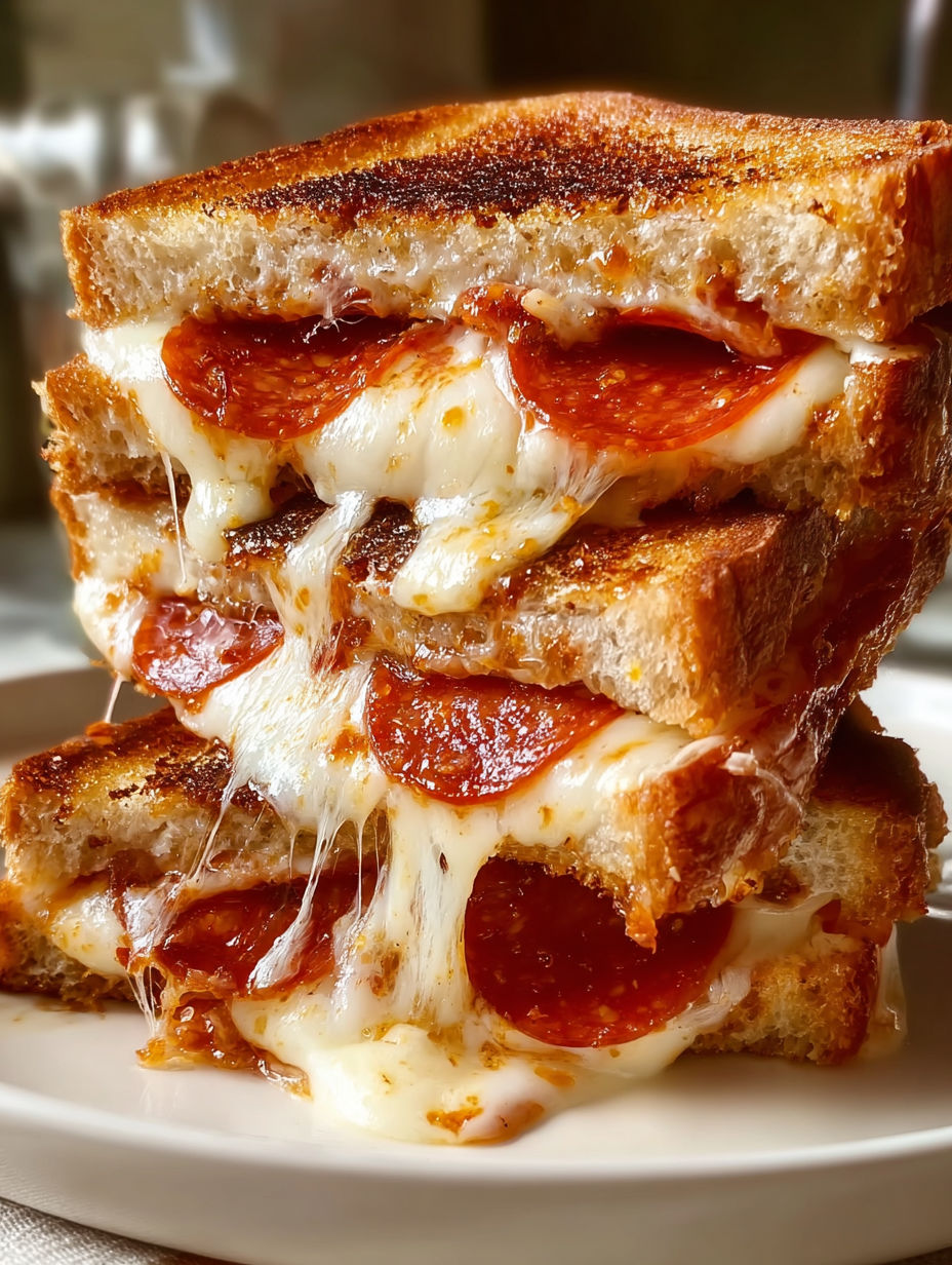 A stack of three grilled cheese sandwiches.