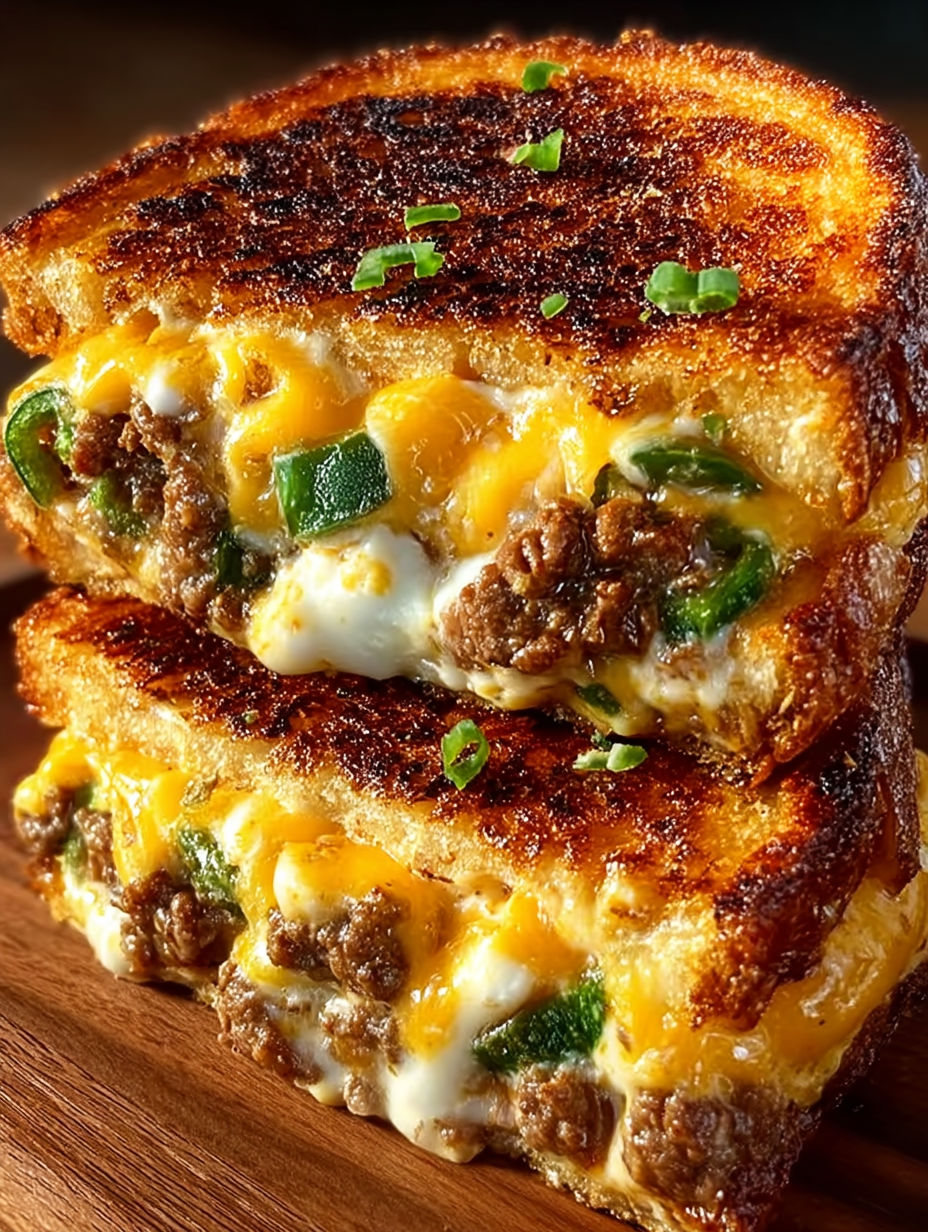 A stack of jalapeno popper patty melts.