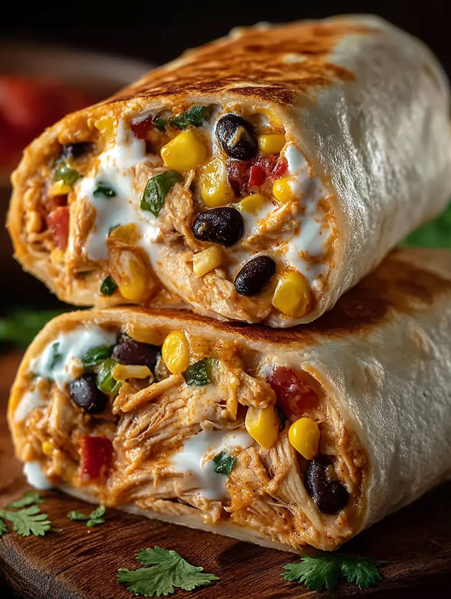 Two air fryer southwest chicken burritos.