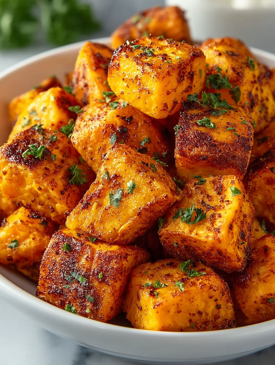 A bowl of sweet potato cubes.