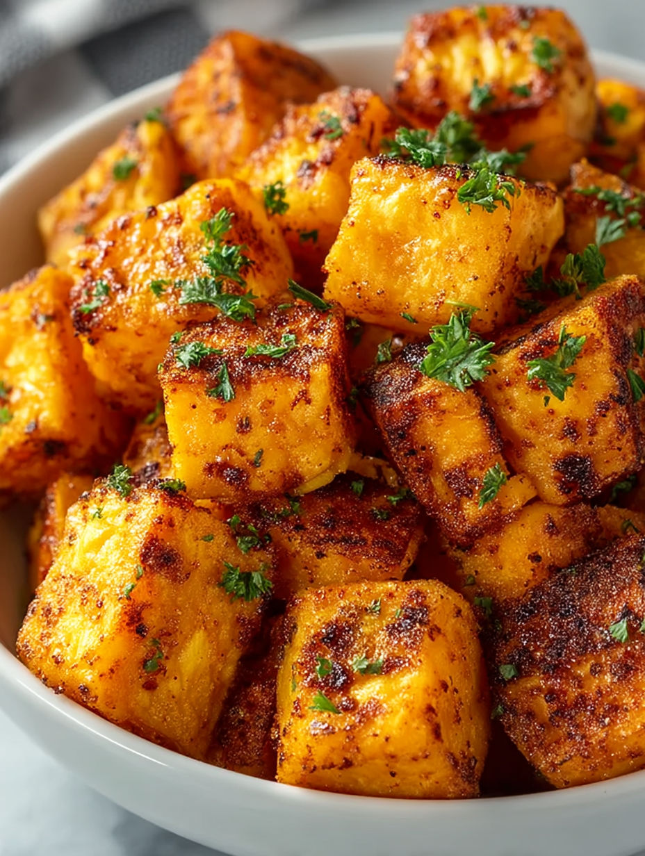 A bowl of sweet potato cubes.