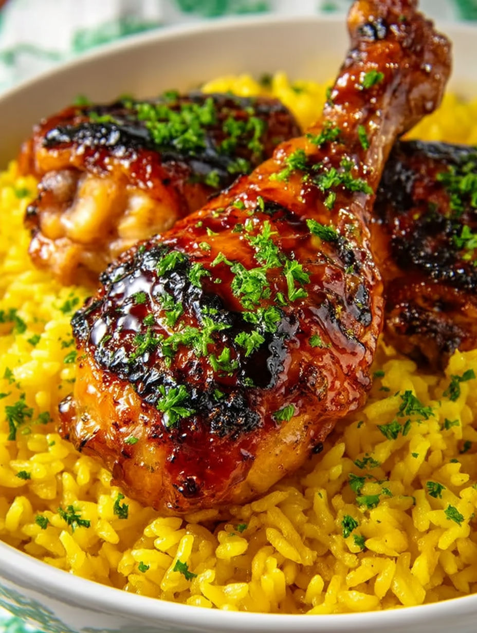 A plate of baked orange chicken legs.